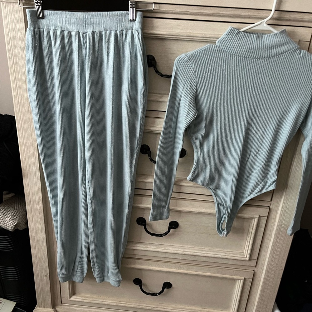 Ribbed Knit Set in Light Blue